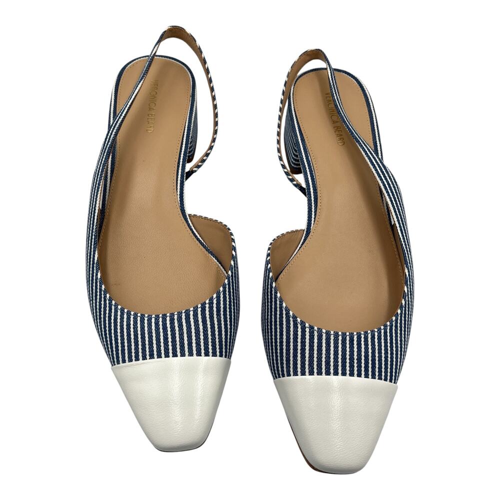 Veronica Beard Cecile Striped Slingback Block Heel Ballerina Pumps Blue Sz 10M - Picture 3 of 10
